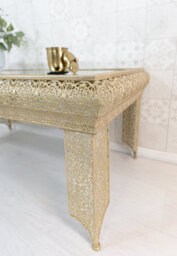 Downton Interiors Light Gold Embossed Metal Mirrored Glass Coffee Table - Agadir Range - thumbnail 5