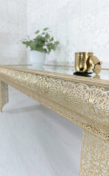 Downton Interiors Light Gold Embossed Metal Mirrored Glass Coffee Table - Agadir Range - thumbnail 6