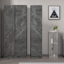 Zita Grey Marble Effect 2 Piece Wardrobe Set - 2 Door And 1 Door, Spacious Bedroom Storage Solutions