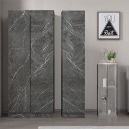 Zita Grey Marble Effect 2 Piece Wardrobe Set - 2 Door And 1 Door, Spacious Bedroom Storage Solutions - thumbnail 2