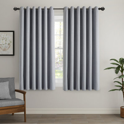 Ameha Grey Linen 100%blackout Eyelet Curtain Energy Efficient Thermal Insulated Window Curtain Pair 46X54'for Bedroom Curtain - image 1