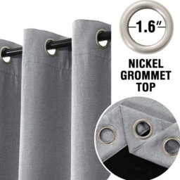 Ameha Grey Linen 100%blackout Eyelet Curtain Energy Efficient Thermal Insulated Window Curtain Pair 46X54'for Bedroom Curtain - thumbnail 6