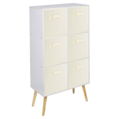 Urbn-Living Urbnliving 91Cm Height 6 Cube White Wooden Bookcase With White Legs Living Room Cream Shelf Storage Drawers - image 1