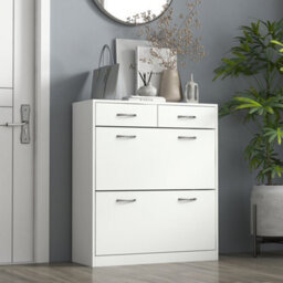 Homcom Slim Shoe Cabinet With 2 Flip Drawers For 12 Pairs Of Shoes White - thumbnail 1