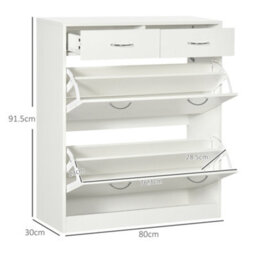 Homcom Slim Shoe Cabinet With 2 Flip Drawers For 12 Pairs Of Shoes White - thumbnail 3