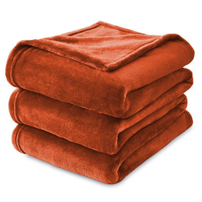 Ameha Fleece Plain Blanket, Lightweight & Reversible Throw For Travel, Bed & Sofa Blanket, Rust Double 150X200Cm - image 1