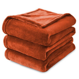 Ameha Fleece Plain Blanket, Lightweight & Reversible Throw For Travel, Bed & Sofa Blanket, Rust Double 150X200Cm - thumbnail 1