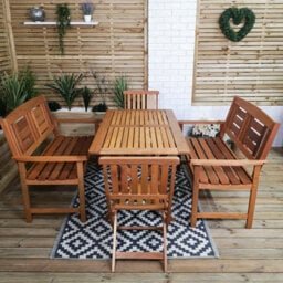 Lyte Outdoor 6 Person Folding Rectangular Wooden Garden Patio Dining Table Chairs And 2 Benches Set - thumbnail 2