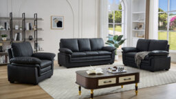 UK Leisure World Black Sofa Suites Settee 3 2 1 Sofa Set Seater Armchair Faux Leather - thumbnail 1