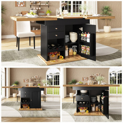 Abrihome Extending Kitchen Table (110-140X80 Cm), With Wine Rack, Foldable Design With Snack Shelf, For 6 People - image 1