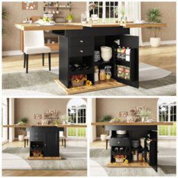 Abrihome Extending Kitchen Table (110-140X80 Cm), With Wine Rack, Foldable Design With Snack Shelf, For 6 People - thumbnail 1
