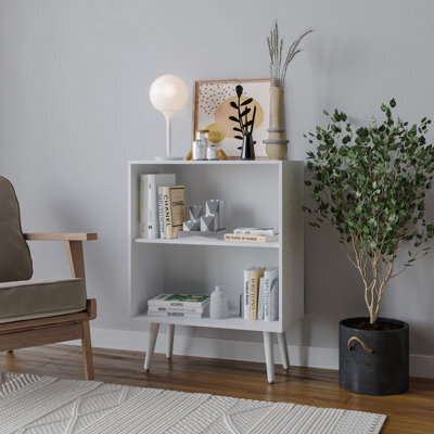 Urbn-Living Urbnliving 60Cm Height 2 Tier White Wooden Storage Bookcase Shelf With White Legs - image 1