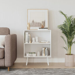 Urbn-Living Urbnliving 60Cm Height 2 Tier White Wooden Storage Bookcase Shelf With White Legs - thumbnail 2