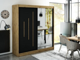 Arte Leto Y2 Contemporary Mirrored 2 Sliding Door Wardrobe 9 Shelves 2 Rails Black Matt And Oak Effect (H)2000mm (W)2000mm (D)620mm - thumbnail 2
