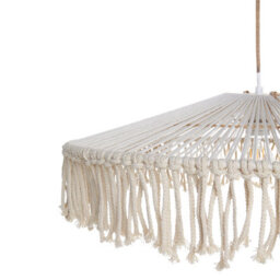 Beliani Handcrafted Boho Tassel Pendant Lamp, Hand-Woven Paper Rope Ceiling Light, Beige, 60 X 60 X 15 Cm - thumbnail 4