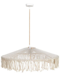 Beliani Handcrafted Boho Tassel Pendant Lamp, Hand-Woven Paper Rope Ceiling Light, Beige, 60 X 60 X 15 Cm - thumbnail 2