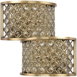 2 Pack Crystal Cage Wall Light Brass & Glass Shade Modern Twin Bulb Lounge Lamp
