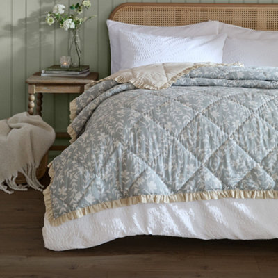 Wylder Amelia 100% Cotton Floral Quilted Bedspread, Seafoam Blue, 240 X 260 Cm - image 1