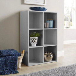 Grey Storage Cube 6 Shelf Bookcase Wooden Display Unit Organiser Furniture