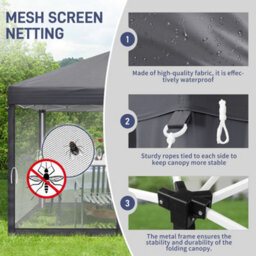 3X3(M) Pop Up Gazebo Party Tent With Netting Height Adjustable Wedding Canopy - thumbnail 3