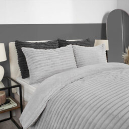 Ohs Ribbed Duvet Cover Faux Fur Winter Warm Bedding Set, Silver - Super King - thumbnail 3