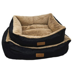 Huggle Pets Hugglepets Luxury Black & Oatmeal Plush Dog Small Lounger Bed - thumbnail 1