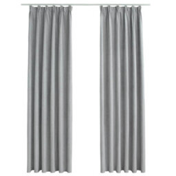 Berkfield Blackout Curtains With Hooks 2 Pcs Grey 140X245 Cm - thumbnail 2