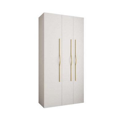 Arte Stylish White Como Ii Hinged Door Wardrobe H2460mm W1200mm D500mm, Three Doors, Eight Shelves, One Hanging Rail, Gold Handles - image 1
