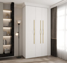Arte Stylish White Como Ii Hinged Door Wardrobe H2460mm W1200mm D500mm, Three Doors, Eight Shelves, One Hanging Rail, Gold Handles - thumbnail 2