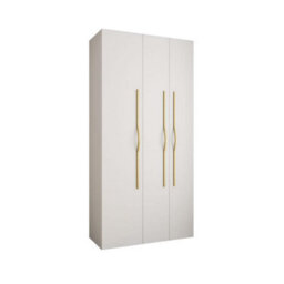 Arte Stylish White Como Ii Hinged Door Wardrobe H2460mm W1200mm D500mm, Three Doors, Eight Shelves, One Hanging Rail, Gold Handles - thumbnail 1