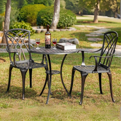 Home Source Aspen Brown Aluminium Frame Outdoor Garden Patio Lattice Table And 2 Chairs Bistro Set - image 1