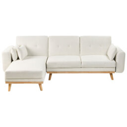 Corner Sofa Bed KAARINA Fabric White Right Hand