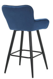 Lamboro Varenna Bar Stool, Velvet Kitchen Breakfast Bar Chair, Button-Tufted Backrest, Armrests, Padded Seat & Black Legs, Blue - thumbnail 4