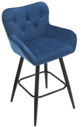 Lamboro Varenna Bar Stool, Velvet Kitchen Breakfast Bar Chair, Button-Tufted Backrest, Armrests, Padded Seat & Black Legs, Blue - thumbnail 6