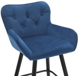 Lamboro Varenna Bar Stool, Velvet Kitchen Breakfast Bar Chair, Button-Tufted Backrest, Armrests, Padded Seat & Black Legs, Blue - thumbnail 7