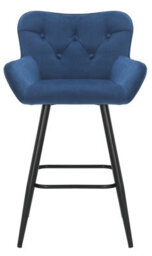 Lamboro Varenna Bar Stool, Velvet Kitchen Breakfast Bar Chair, Button-Tufted Backrest, Armrests, Padded Seat & Black Legs, Blue - thumbnail 2