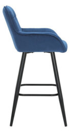Lamboro Varenna Bar Stool, Velvet Kitchen Breakfast Bar Chair, Button-Tufted Backrest, Armrests, Padded Seat & Black Legs, Blue - thumbnail 3