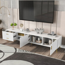 Abrihome White Tv Stand For 75-Inch Televisions, Tv Console Ttable, Modern Entertainment Center, Media Console - thumbnail 2