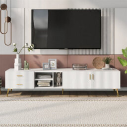 Abrihome White Tv Stand For 75-Inch Televisions, Tv Console Ttable, Modern Entertainment Center, Media Console