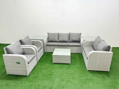 Fimous Pe Rattan Garden Furniture Set Adjustable Chair Double Love Seat 2 Seater Sofa Lounge Set Square Coffee Table 2 Side Table - image 1