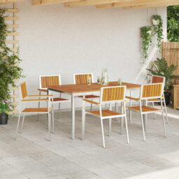 Berkfield Garden Dining Set 7 Pcs Brown Solid Acacia Wood - thumbnail 4