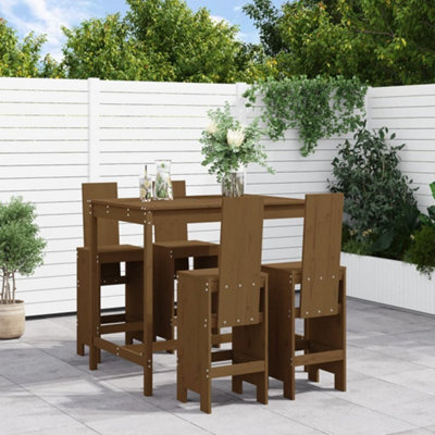 Berkfield 5 Piece Garden Bar Set Honey Brown Solid Wood Pine - image 1