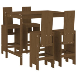 Berkfield 5 Piece Garden Bar Set Honey Brown Solid Wood Pine - thumbnail 2