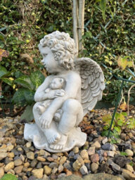 Stone Cast Cherub Ornament With Teddy On Hand - thumbnail 5