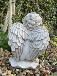 Stone Cast Cherub Ornament With Teddy On Hand - thumbnail 4