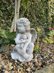 Stone Cast Cherub Ornament With Teddy On Hand - thumbnail 7
