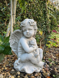 Stone Cast Cherub Ornament With Teddy On Hand - thumbnail 6