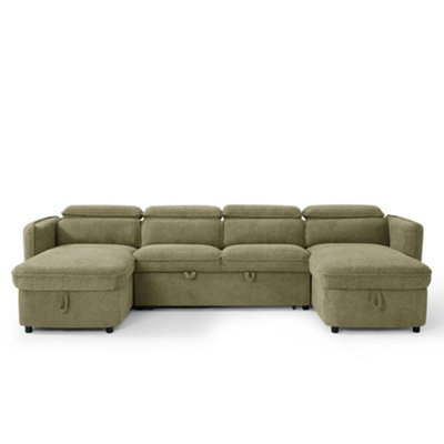 Beehive Furniture Corfu - U-Shaped Corner Sofa Bed - Green Upholstered Large Family Couch - image 1