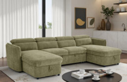Beehive Furniture Corfu - U-Shaped Corner Sofa Bed - Green Upholstered Large Family Couch - thumbnail 3