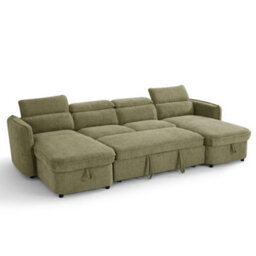 Beehive Furniture Corfu - U-Shaped Corner Sofa Bed - Green Upholstered Large Family Couch - thumbnail 4
